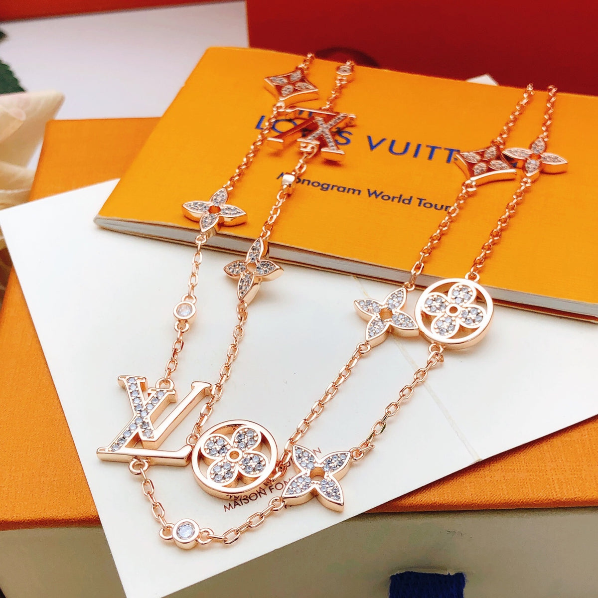 Geometric Emblem Pendant Necklace in Rose-Gold-Tone – Rose Gold Detail – Design 017 front product view