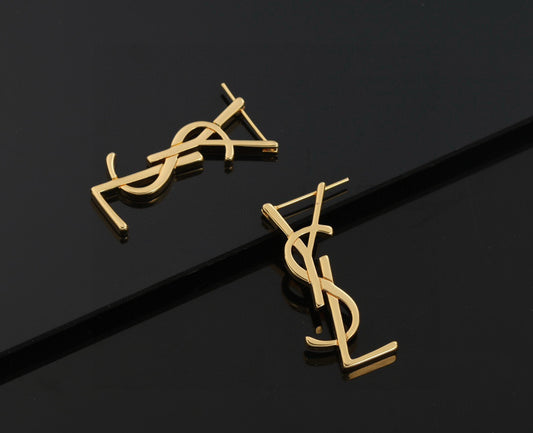 Geometric Emblem Stud Earrings in Gold-Tone – Design 004 main product view