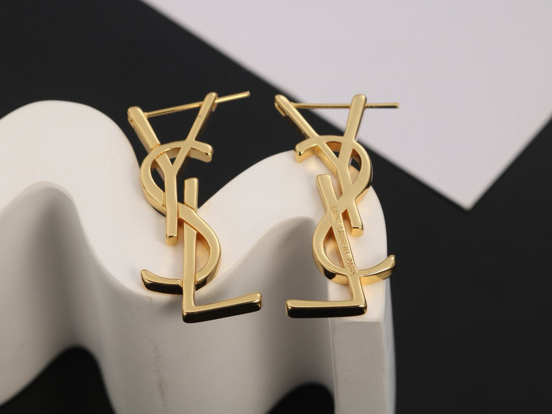 Geometric Emblem Stud Earrings in Gold-Tone – Design 004 main product view