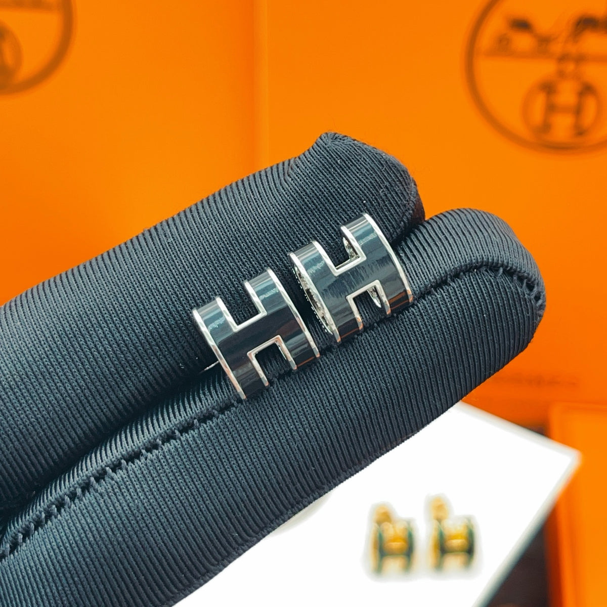 Geometric Emblem Stud Earrings in Silver-Tone styled product view