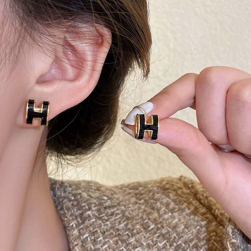 Geometric Emblem Stud Earrings in Silver-Tone front product view