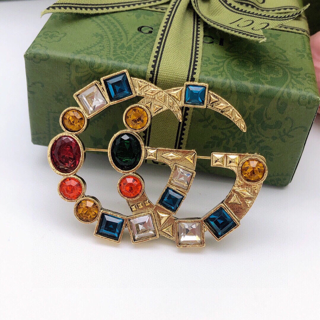 Geometric Emblem Brooch in Polished Metal-Tone – Design 007 styled product view
