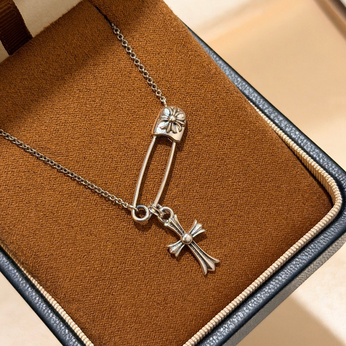 Signature Emblem Pendant Necklace in Polished Metal-Tone – Design 087 front product view