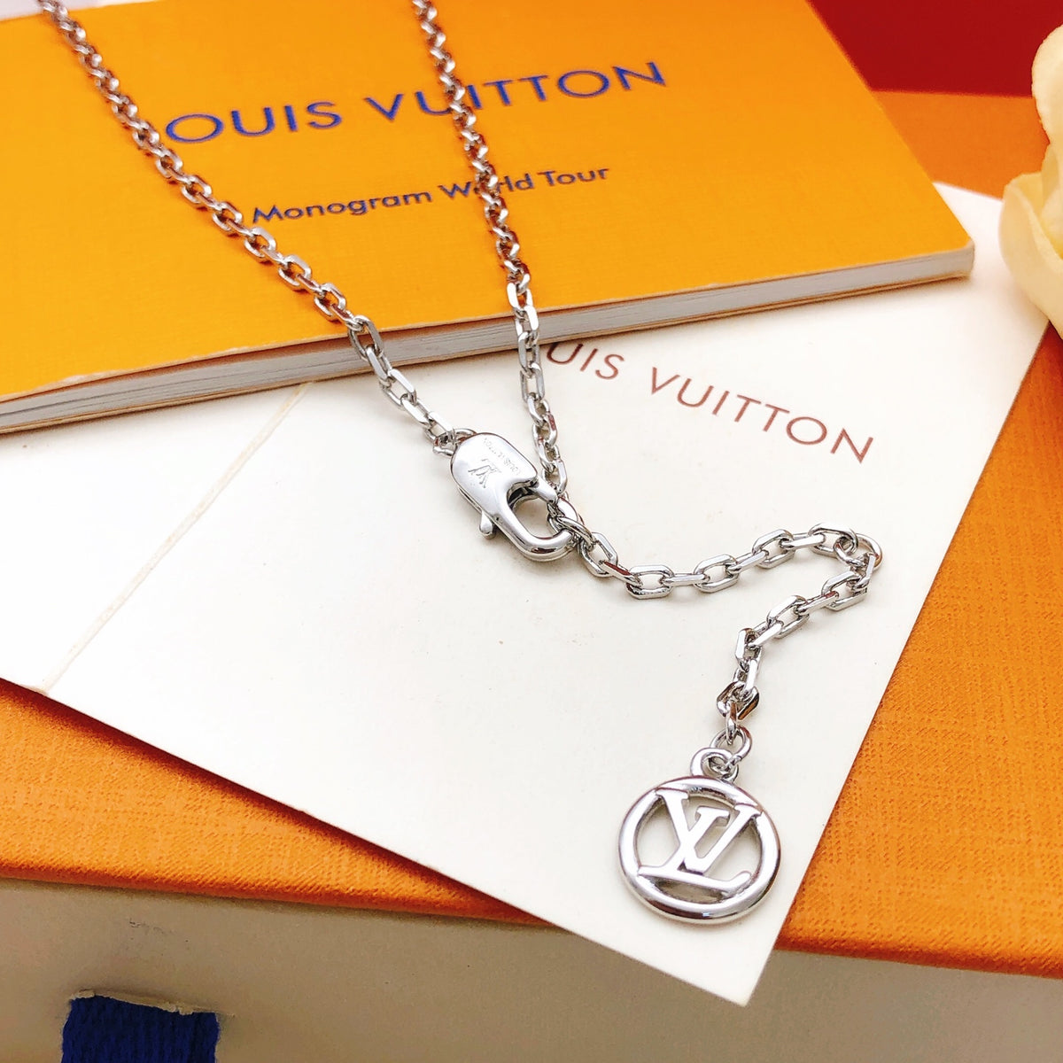Geometric Emblem Pendant Necklace in Gold-Tone – Design 032 detail view