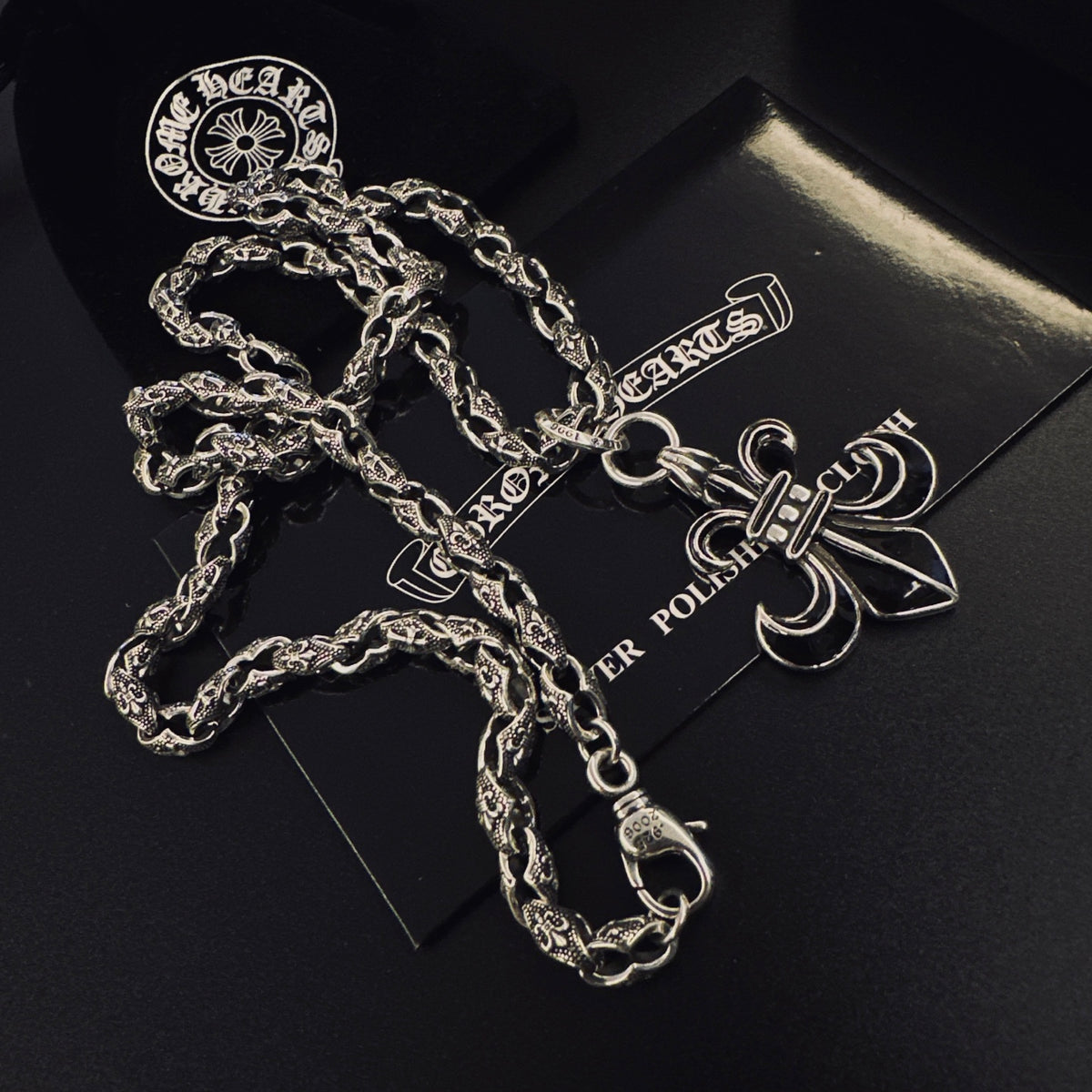 Cross Pendant Necklace in Antique Silver-Tone – Design 14 side detail