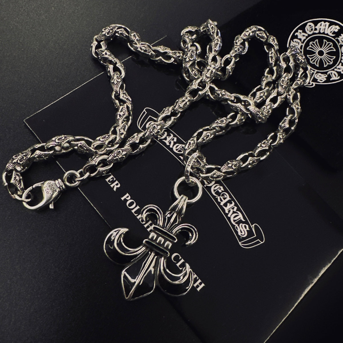 Signature Emblem Pendant Necklace in Polished Metal-Tone – Design 043 detail view