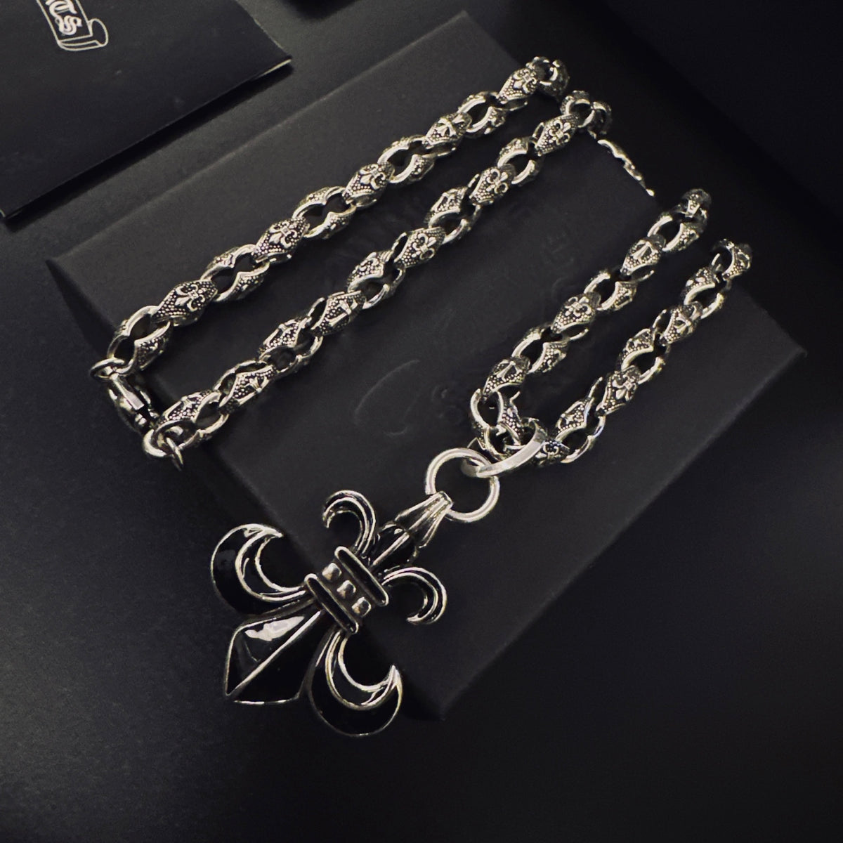 Cross Pendant Necklace in Antique Silver-Tone – Design 14 front product view