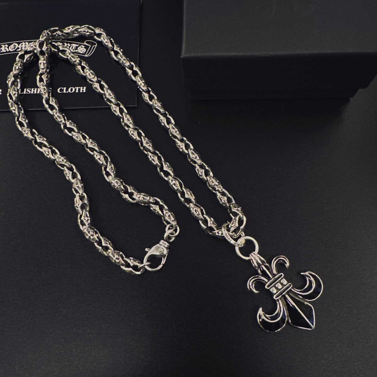 Signature Emblem Pendant Necklace in Polished Metal-Tone – Design 043 close-up detail
