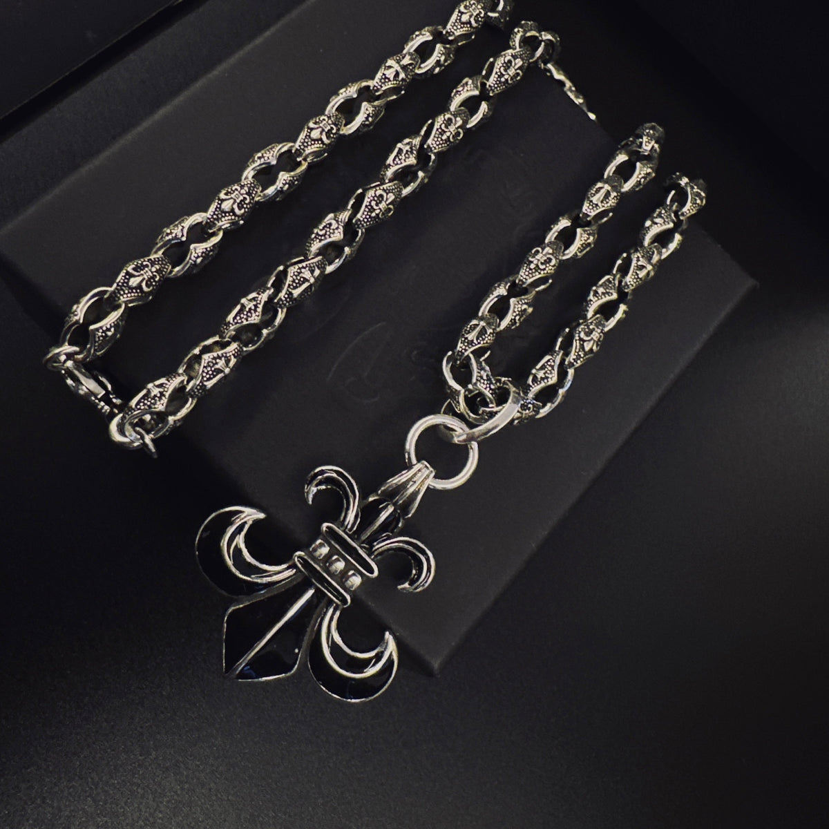Signature Emblem Pendant Necklace in Polished Metal-Tone – Design 043 front product view