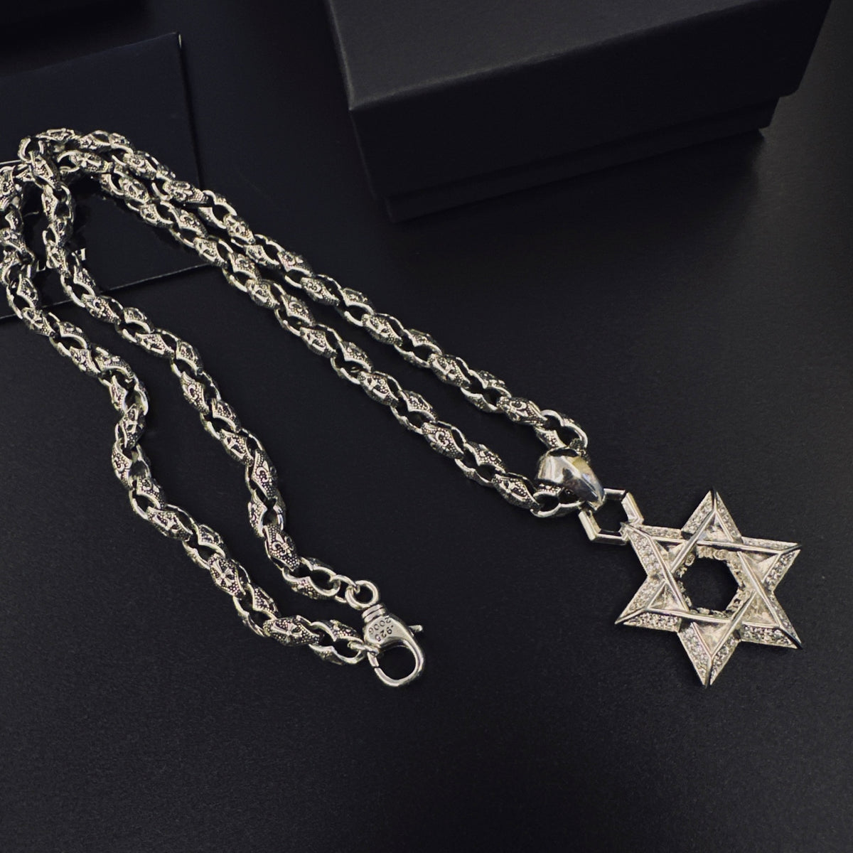Signature Emblem Pendant Necklace in Polished Metal-Tone – Design 042 styled product view