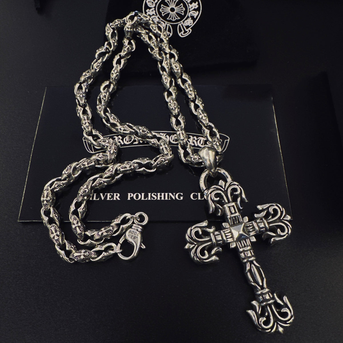 Signature Emblem Pendant Necklace in Polished Metal-Tone – Design 041 side detail