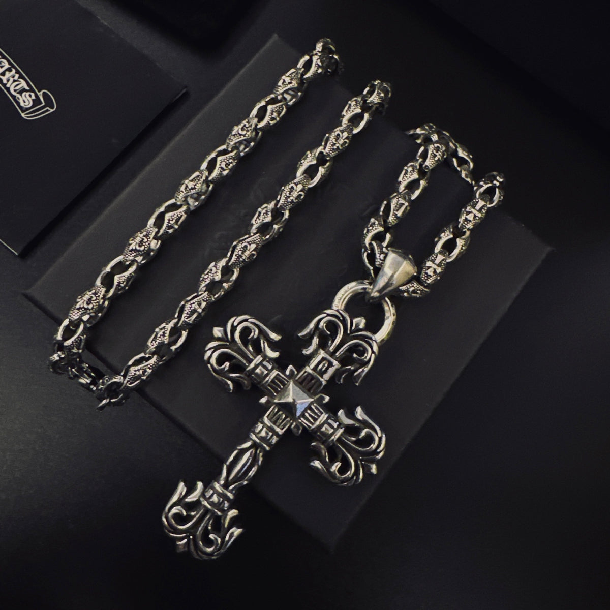 Cross Pendant Necklace in Antique Silver-Tone – Design 12 front product view