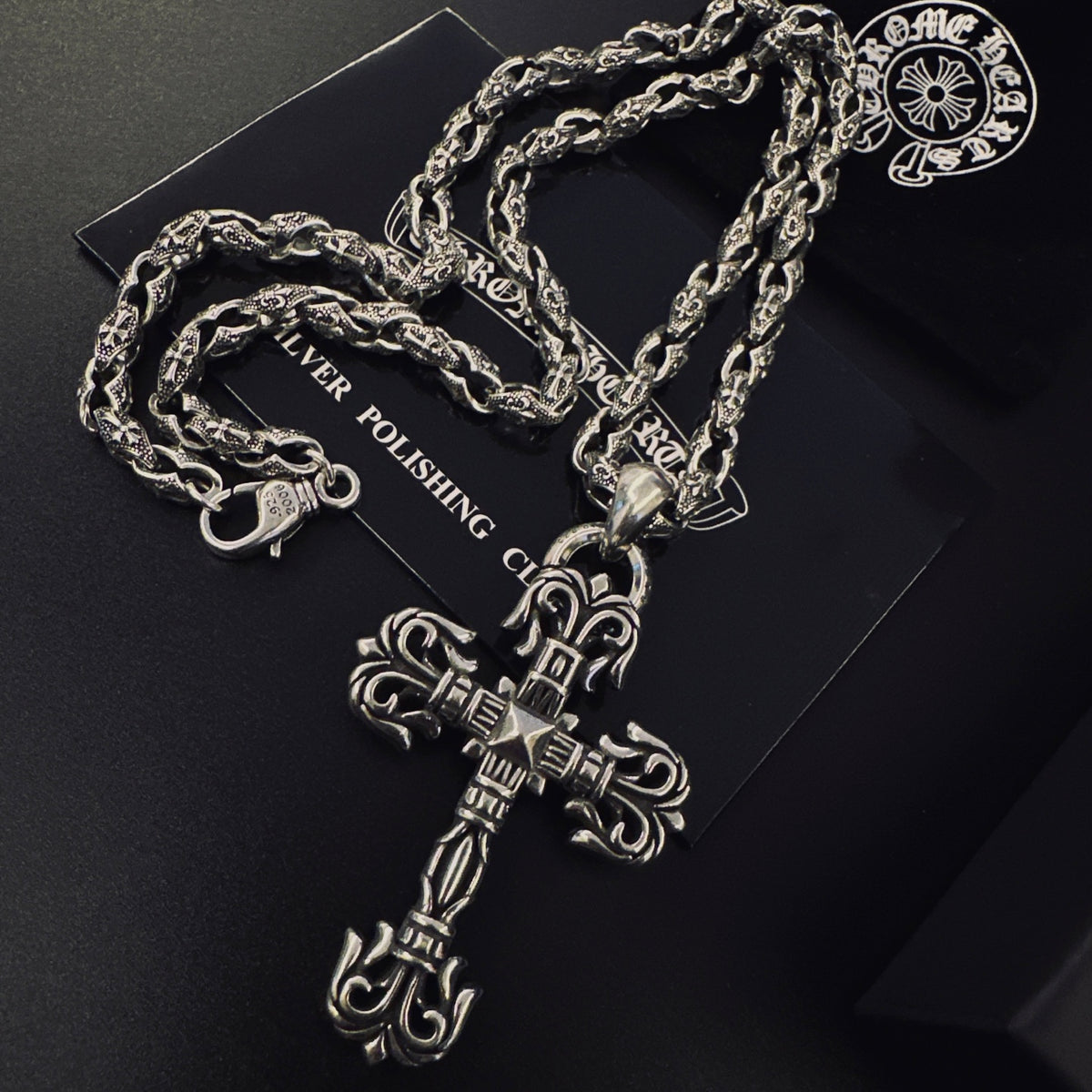Cross Pendant Necklace in Antique Silver-Tone – Design 12 detail view