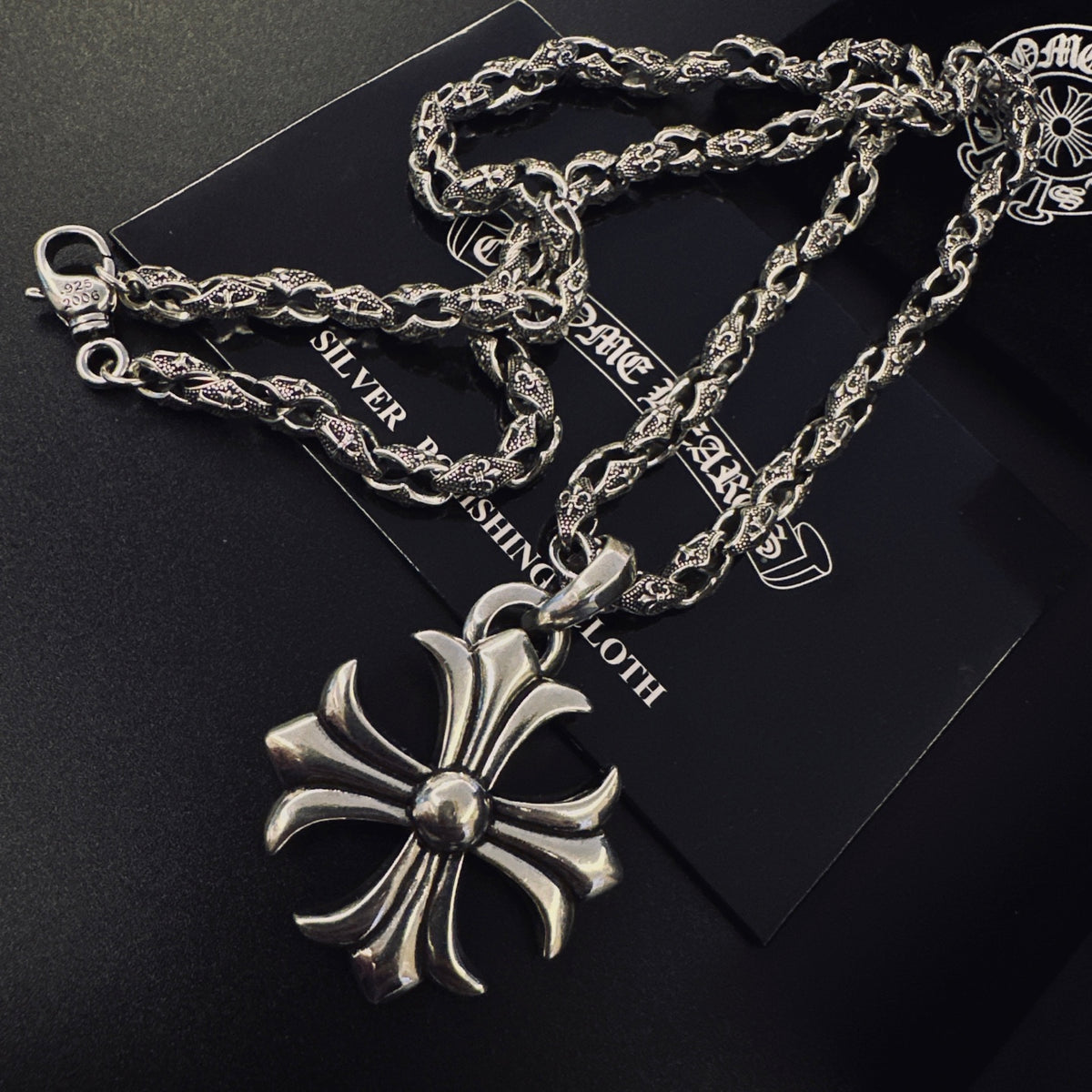 Cross Pendant Necklace in Antique Silver-Tone – Design 11 side detail
