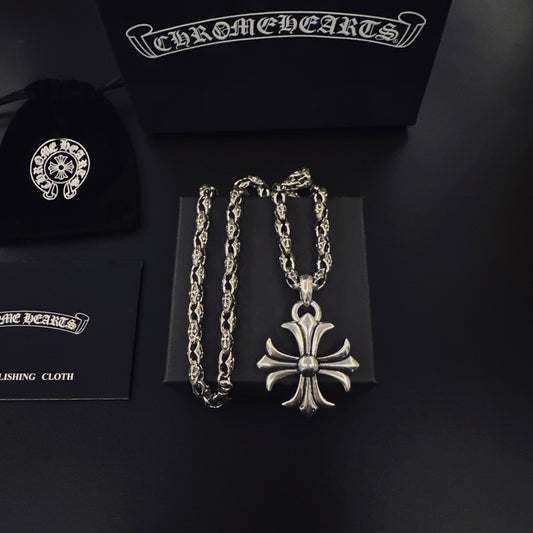 Cross Pendant Necklace in Antique Silver-Tone – Design 11 main product view