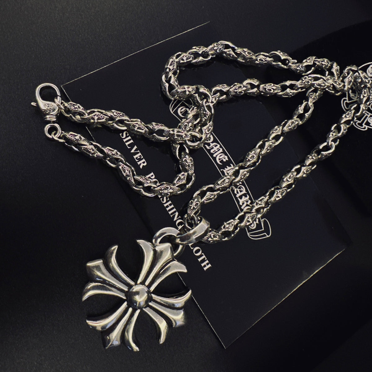 Cross Pendant Necklace in Antique Silver-Tone – Design 11 detail view