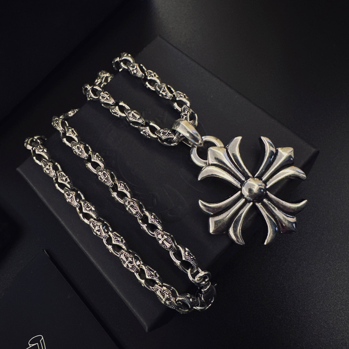 Cross Pendant Necklace in Antique Silver-Tone – Design 11 front product view
