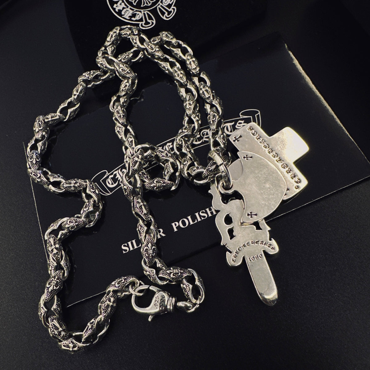 Cross Pendant Necklace in Antique Silver-Tone – Design 10 close-up detail