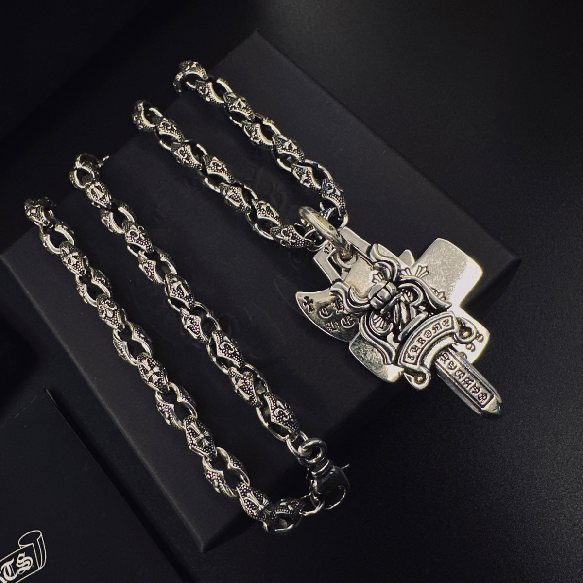Cross Pendant Necklace in Antique Silver-Tone – Design 10 front product view