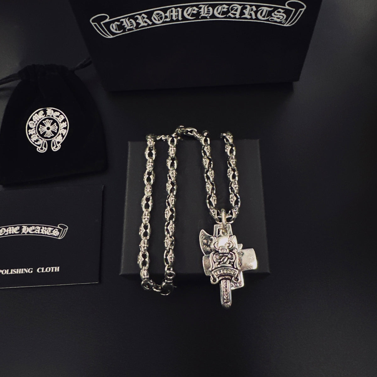 Signature Emblem Pendant Necklace in Polished Metal-Tone – Design 039 main product view
