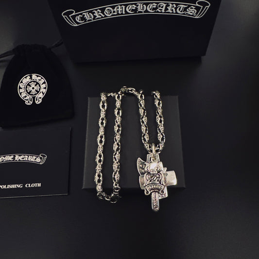 Cross Pendant Necklace in Antique Silver-Tone – Design 10 main product view