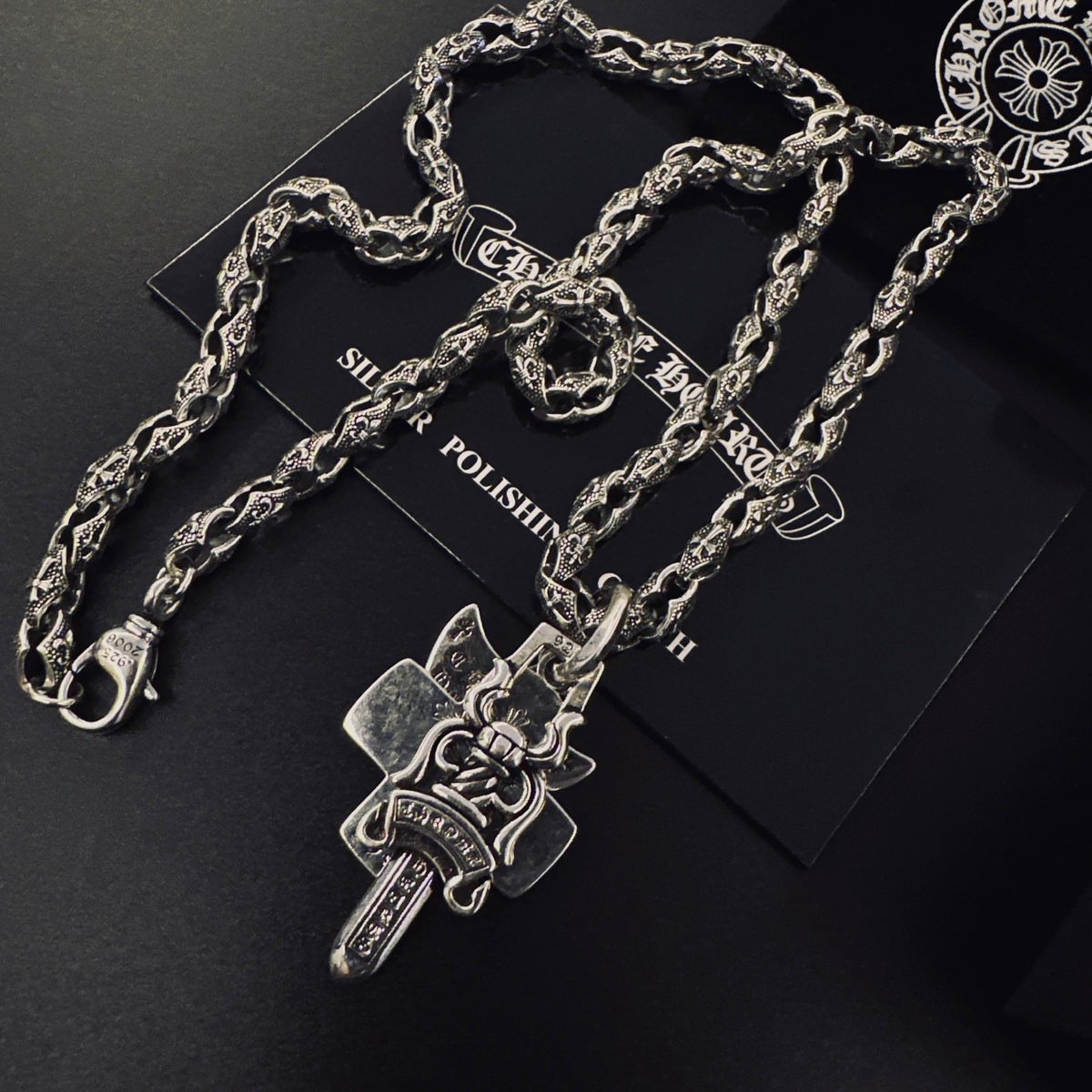 Cross Pendant Necklace in Antique Silver-Tone – Design 10 detail view
