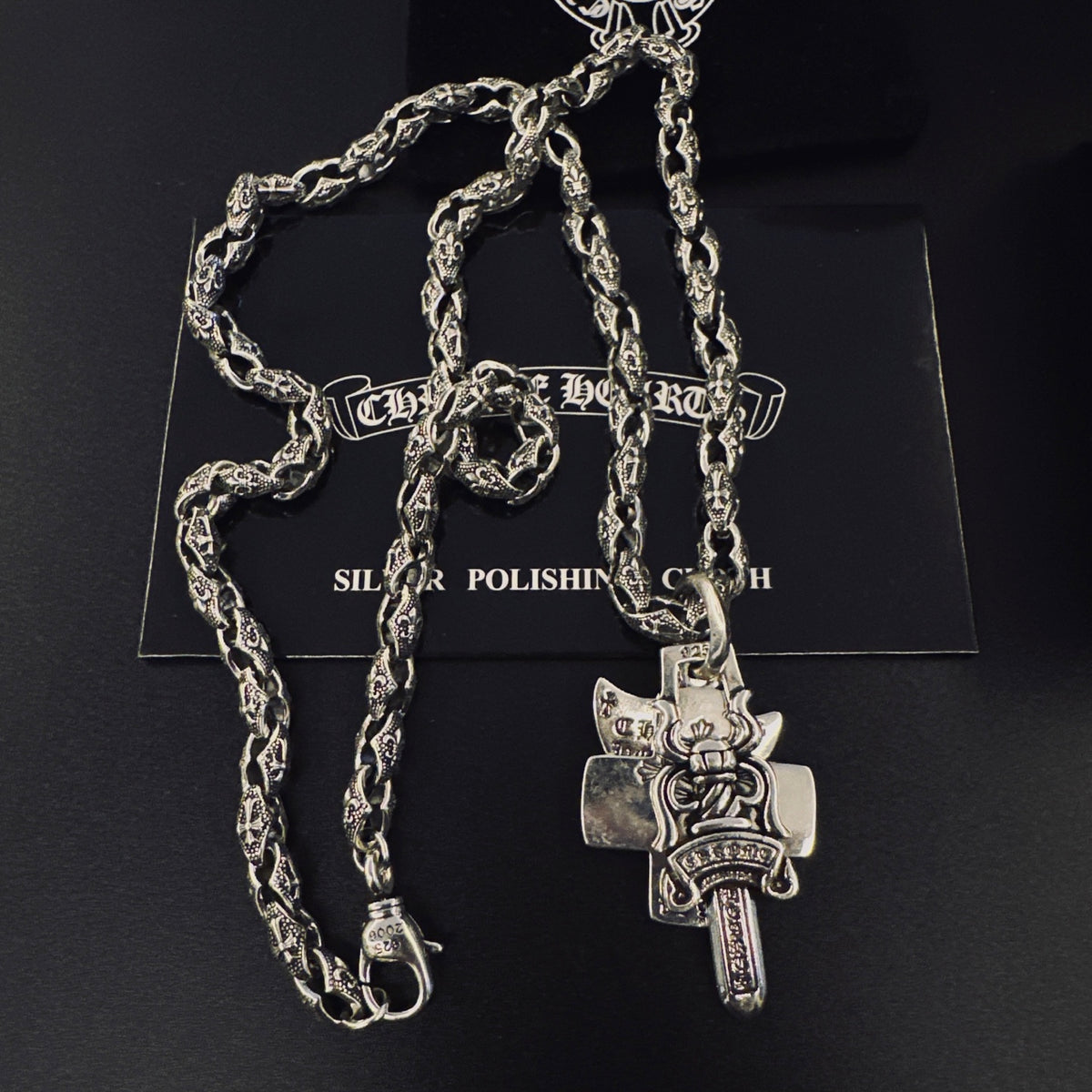 Cross Pendant Necklace in Antique Silver-Tone – Design 10 detail view