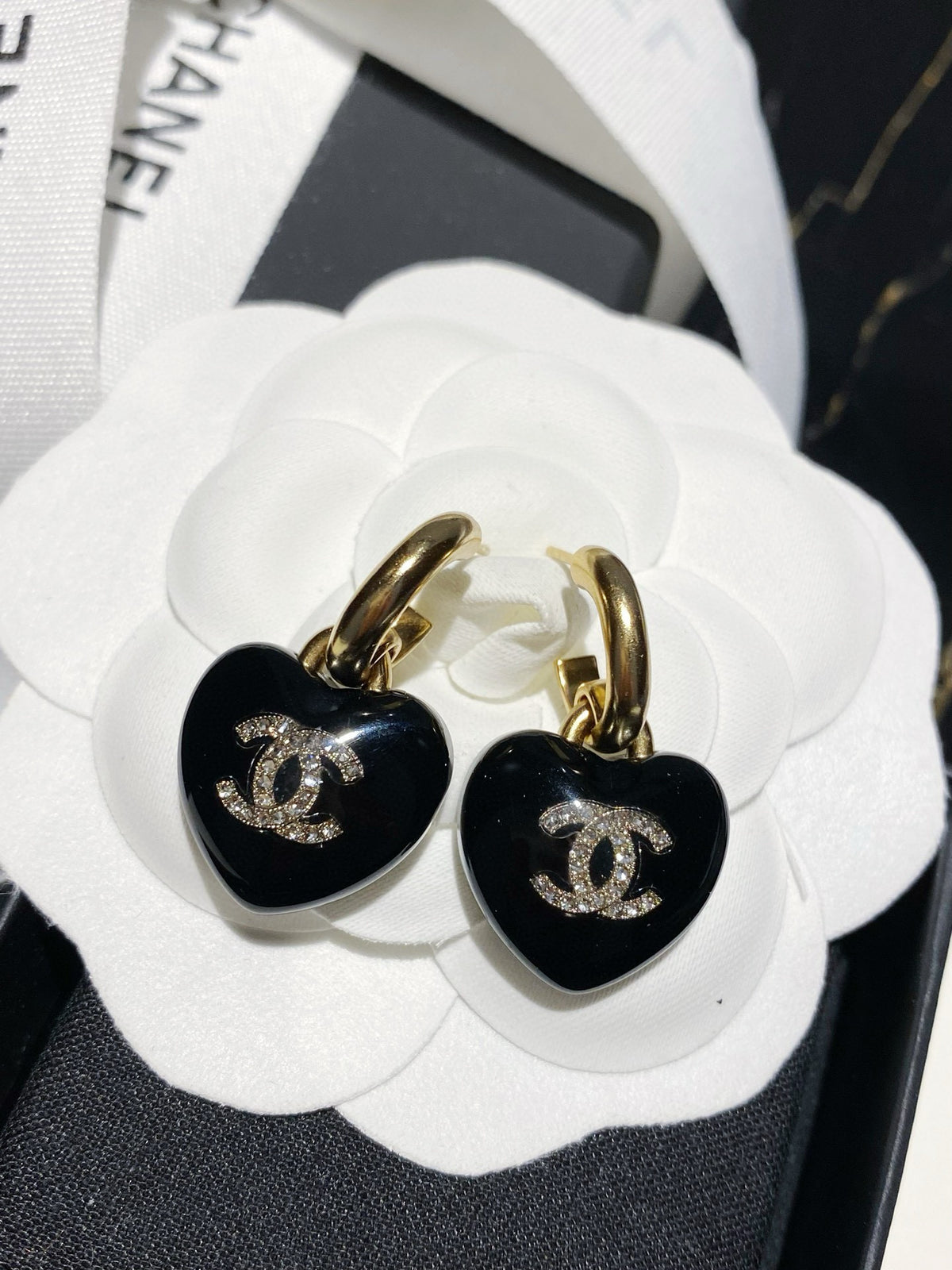 Double-C Emblem Crystal-Accent Statement Earrings – Heart Detail – Design 007 main product view