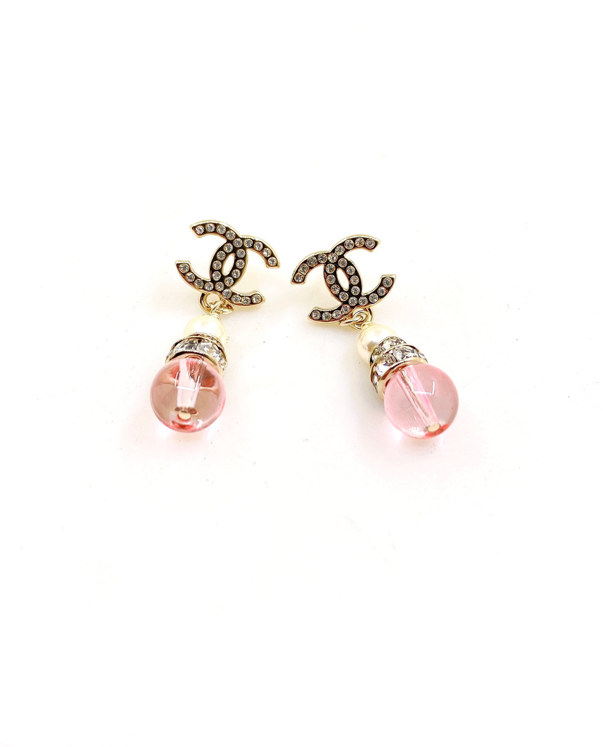 Signature Emblem Statement Earrings in Gold-Tone – Pink Detail – Design 002 main product view