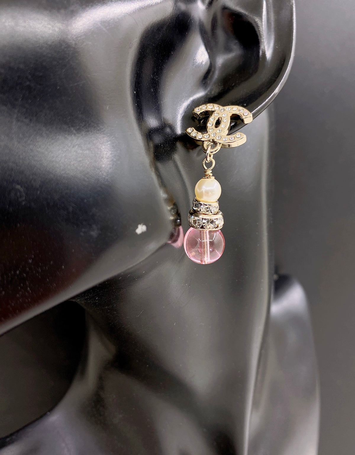 Signature Emblem Statement Earrings in Gold-Tone – Pink Detail – Design 002 front product view