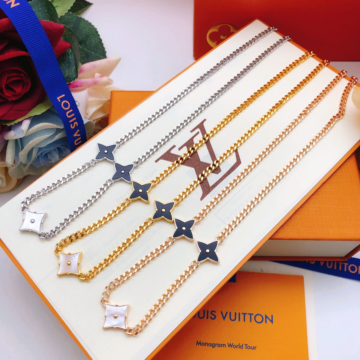Geometric Emblem Pendant Necklace in Gold-Tone – Black Detail – Design 004 styled product view