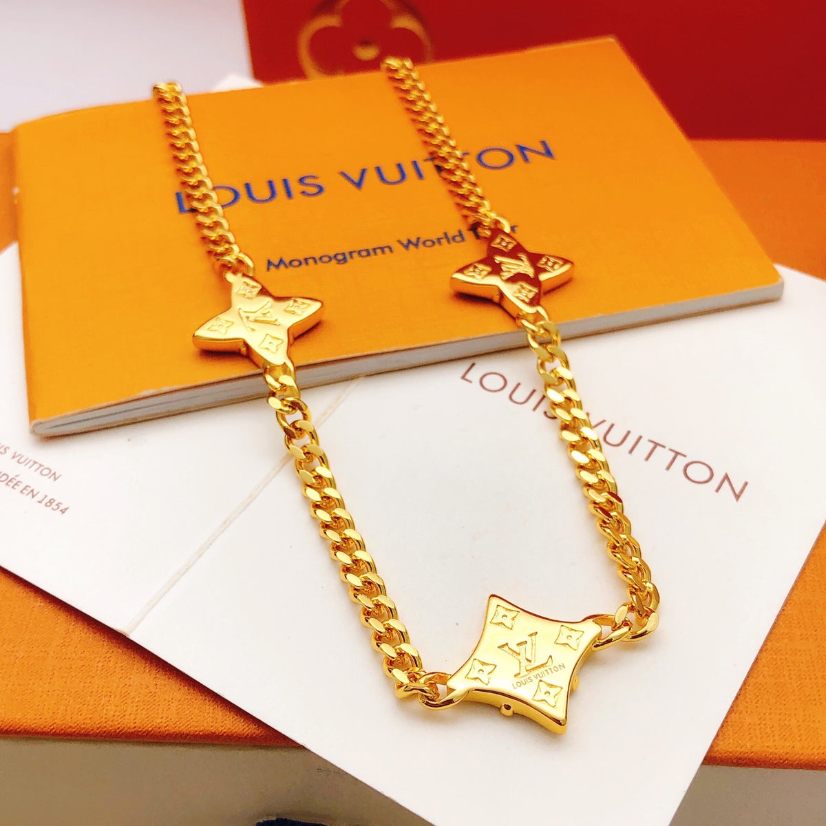 Geometric Emblem Pendant Necklace in Gold-Tone – Black Detail – Design 004 side detail
