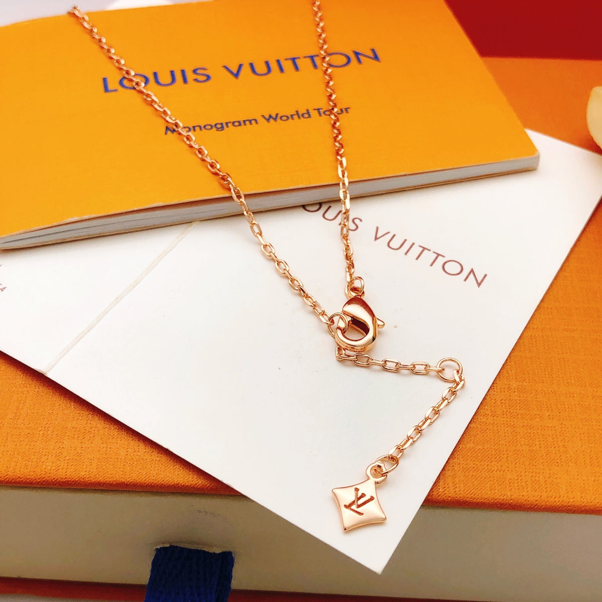 Geometric Emblem Pendant Necklace in Rose-Gold-Tone – Rose Gold Detail – Design 008 styled product view