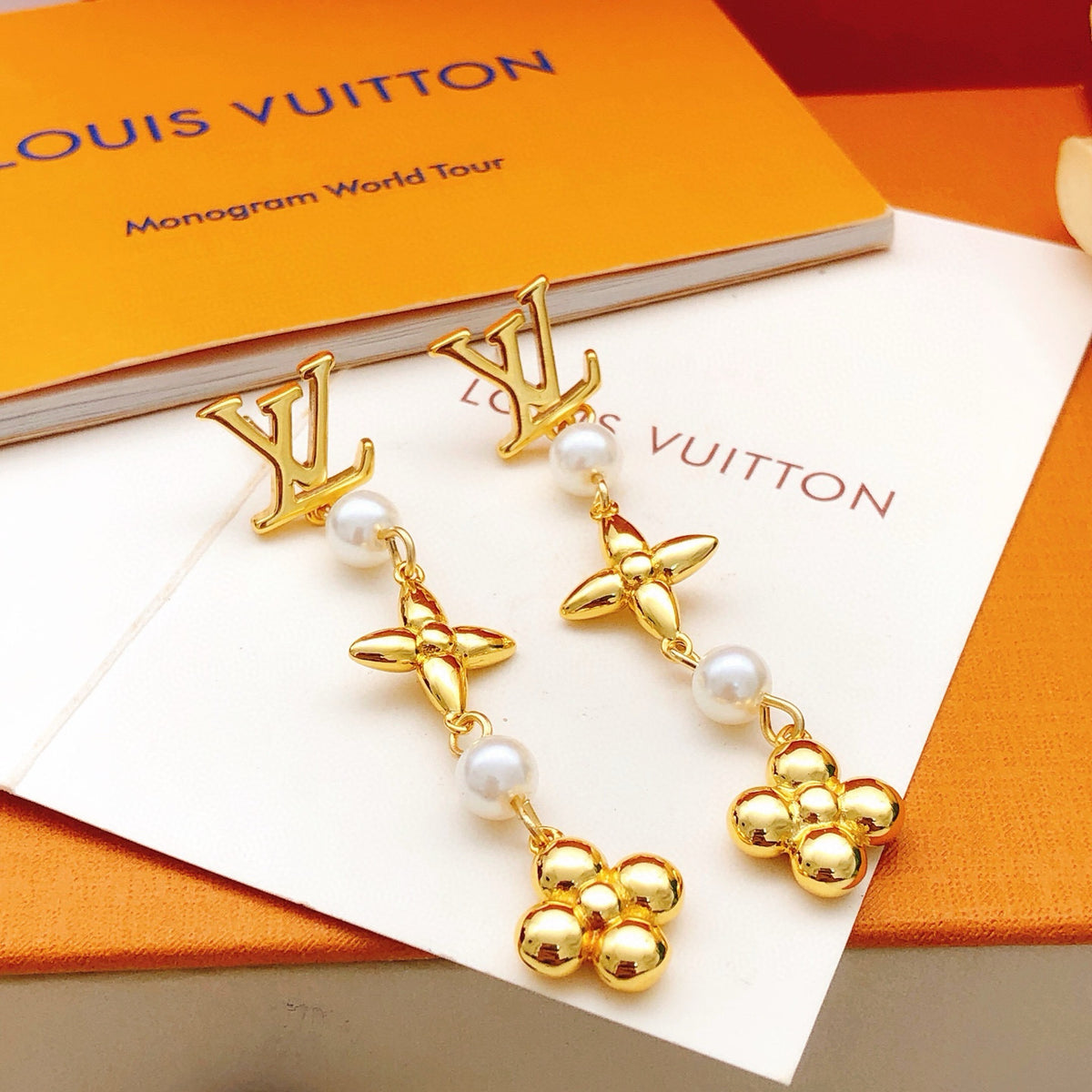 Geometric Emblem Stud Earrings in Gold-Tone – Design 011 front product view