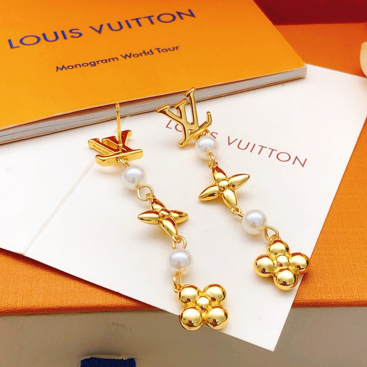 Geometric Emblem Stud Earrings in Gold-Tone – Design 011 detail view