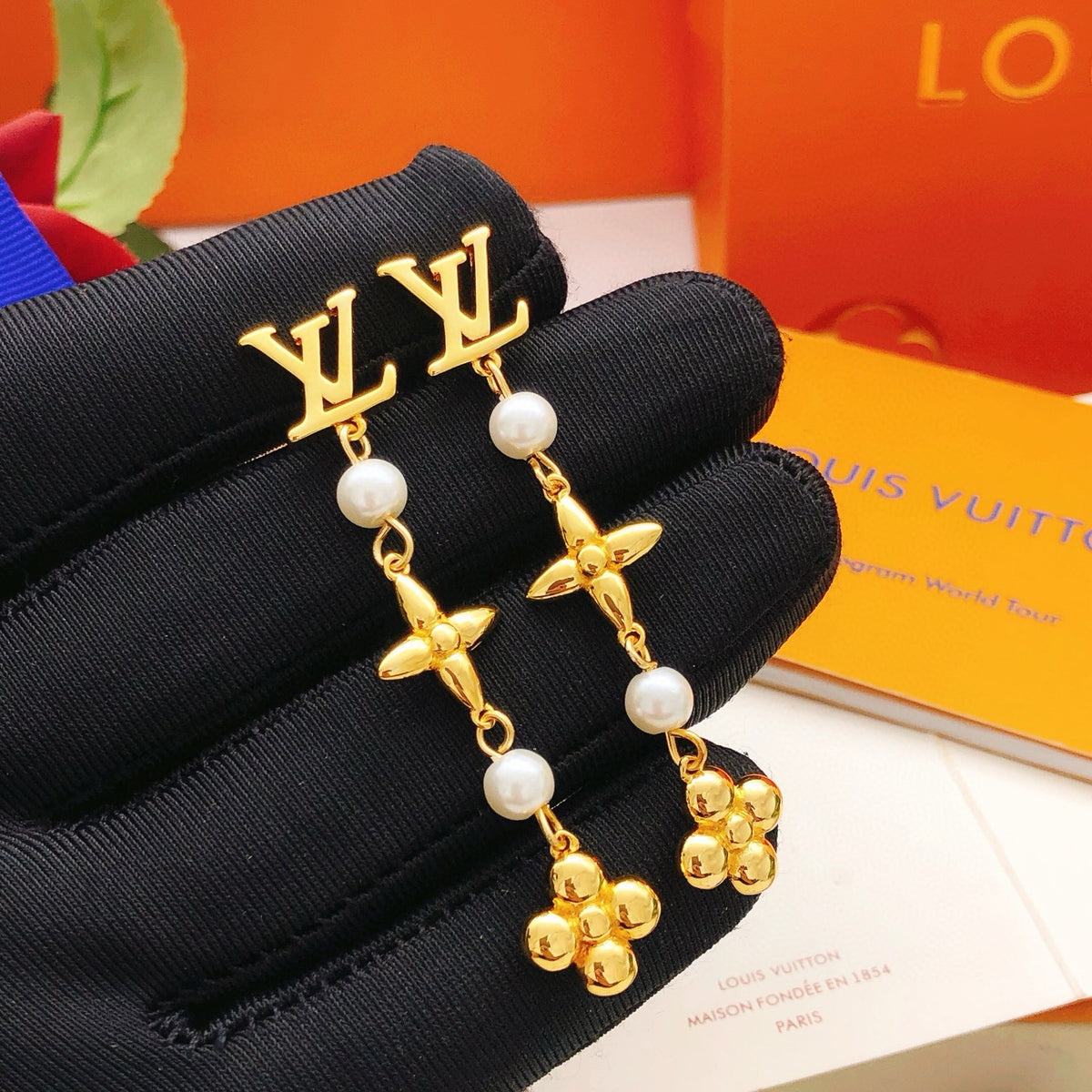 Geometric Emblem Stud Earrings in Gold-Tone – Design 011 main product view