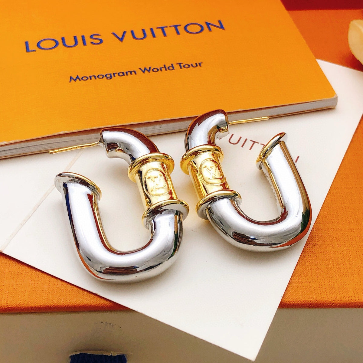 Geometric Emblem Statement Earrings in Silver-Tone – Silver Detail – Design 006 detail view