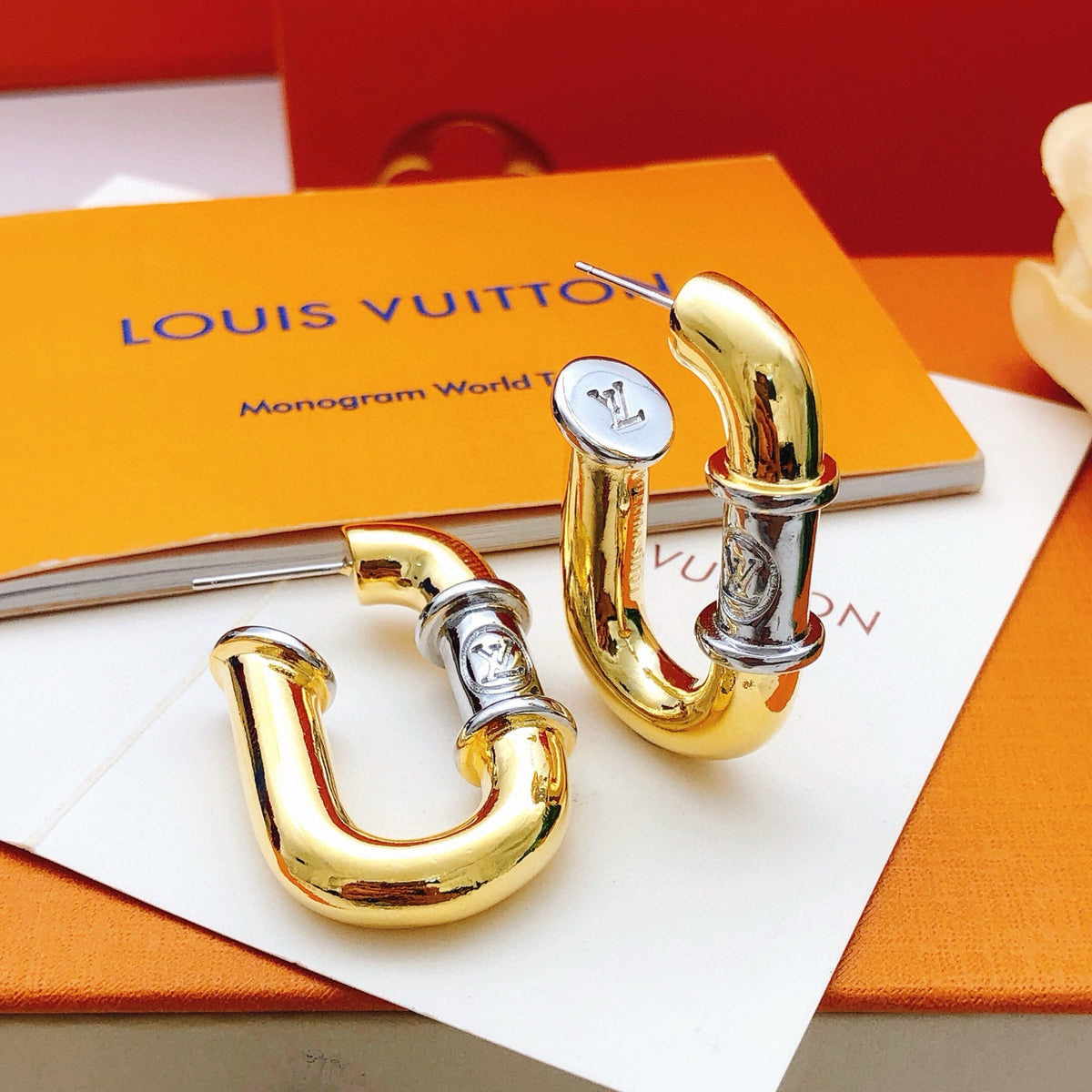 Geometric Emblem Statement Earrings in Gold-Tone – Design 005 side detail