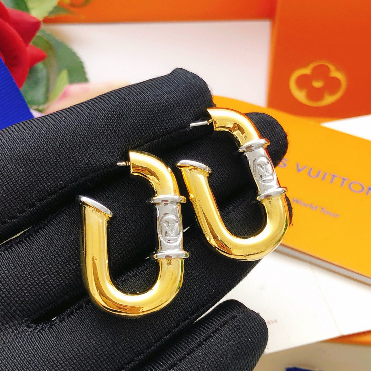 Geometric Emblem Statement Earrings in Gold-Tone – Design 005 main product view