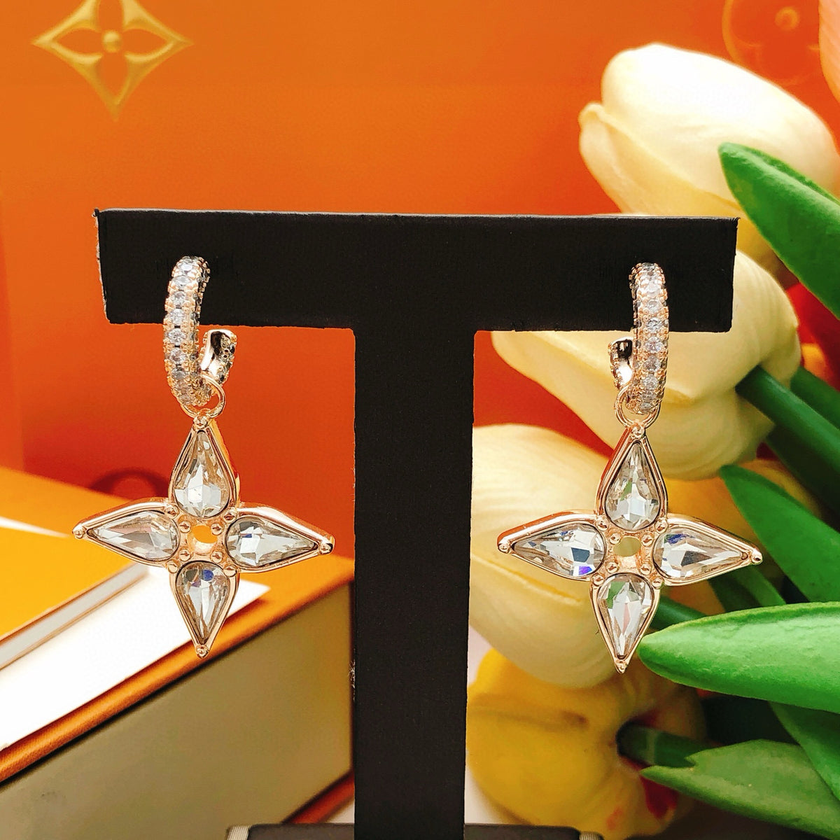 Geometric Emblem Statement Earrings in Rose-Gold-Tone – Rose Gold Detail side detail