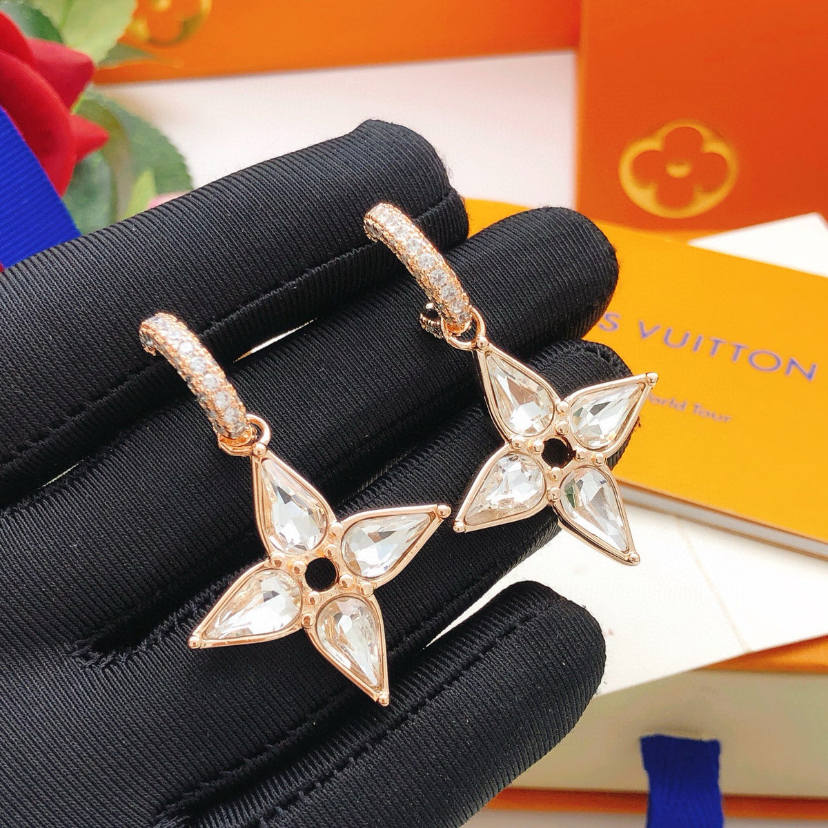 Geometric Emblem Statement Earrings in Rose-Gold-Tone – Rose Gold Detail close-up detail