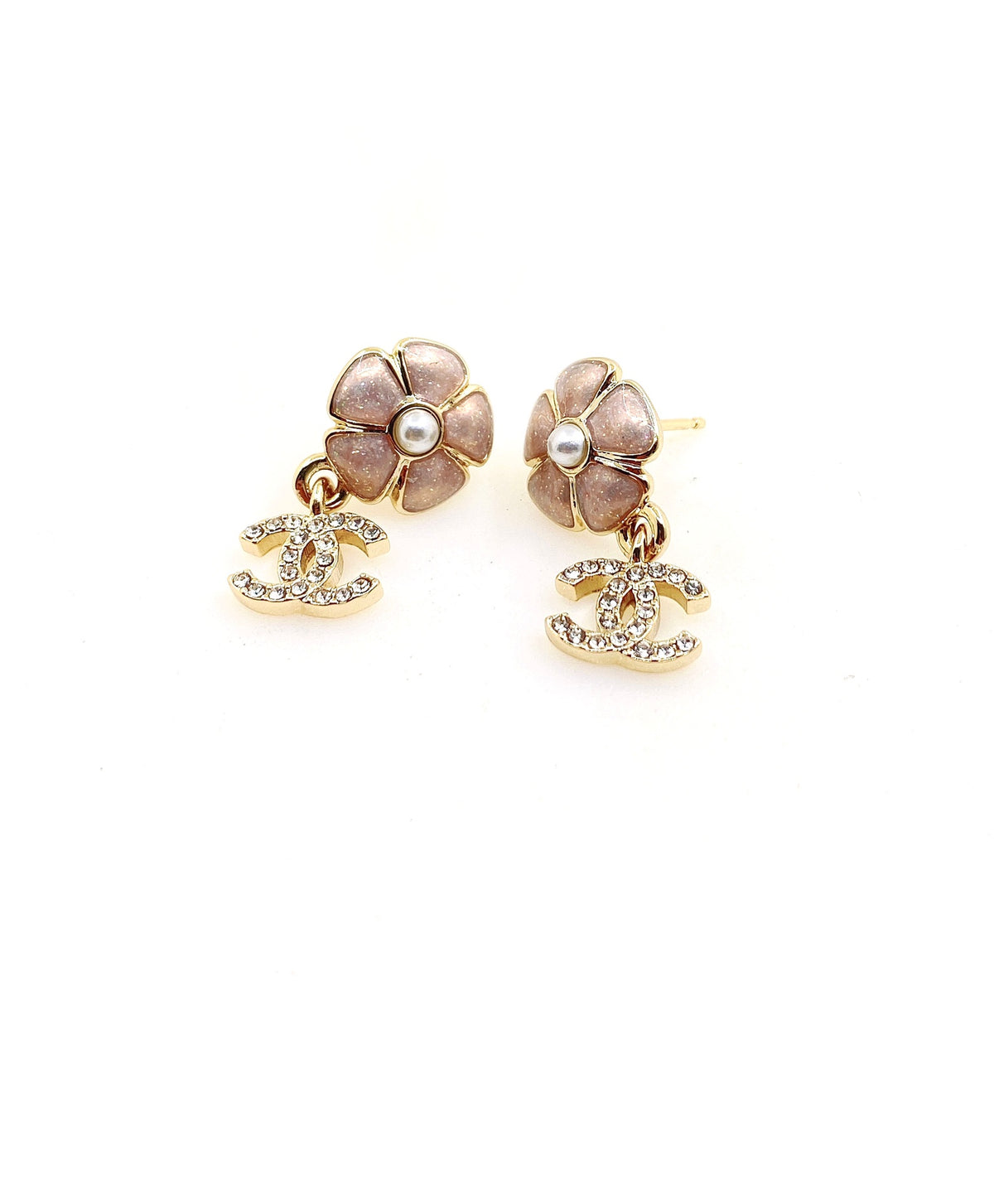 Floral Statement Earrings in Gold-Tone – Pink Detail main product view