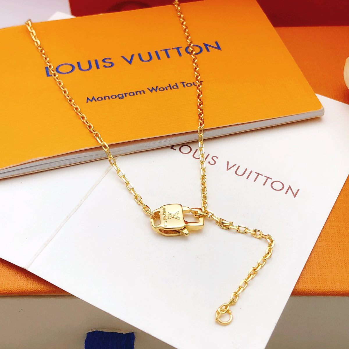 Geometric Emblem Pendant Necklace in Gold-Tone – Blue Detail – Design 004 detail view