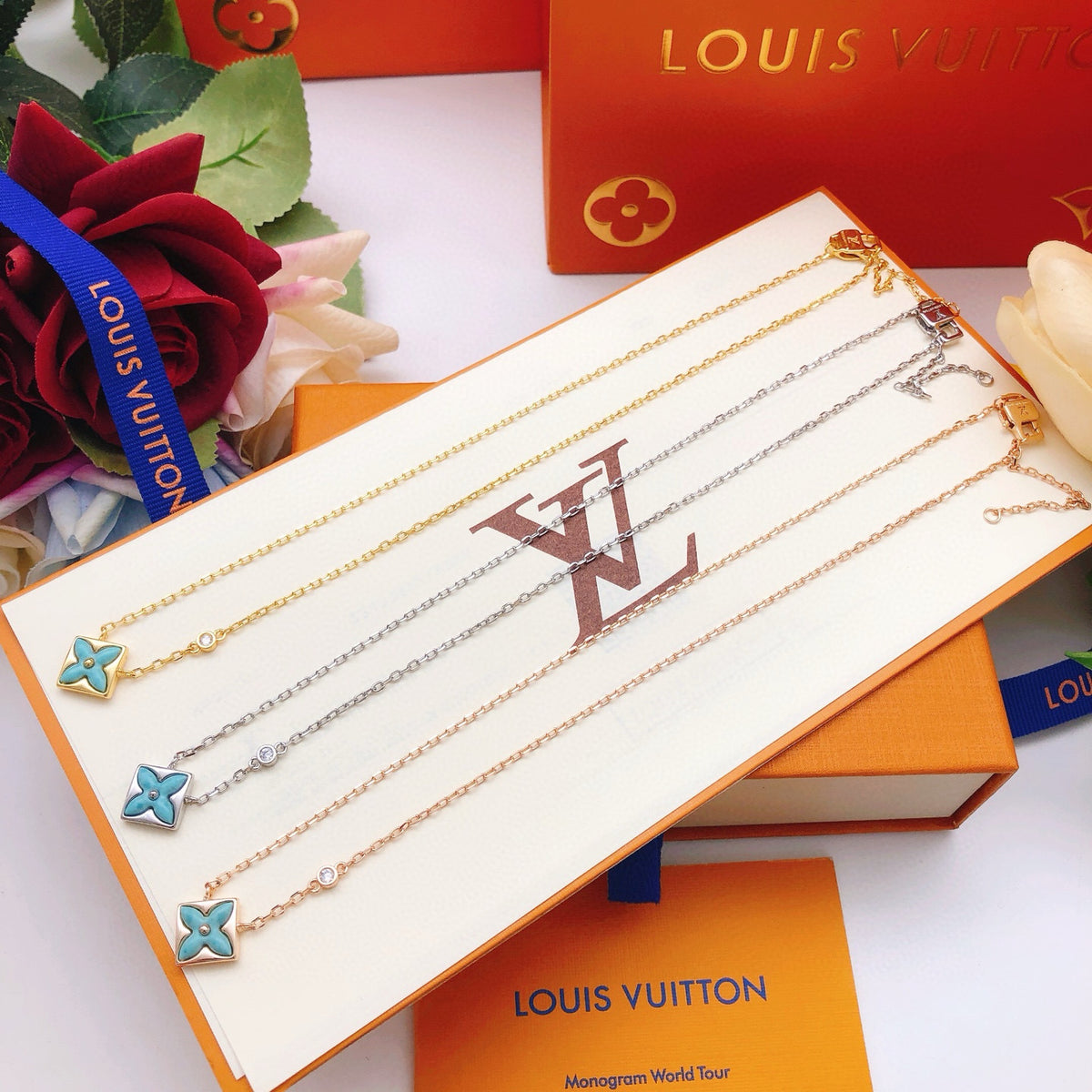 Geometric Emblem Pendant Necklace in Gold-Tone – Blue Detail – Design 004 styled product view