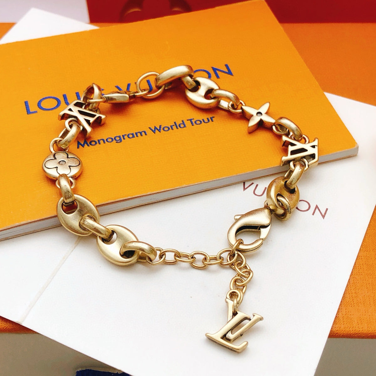 Geometric Emblem Bracelet in Gold-Tone – Design 064 front product view