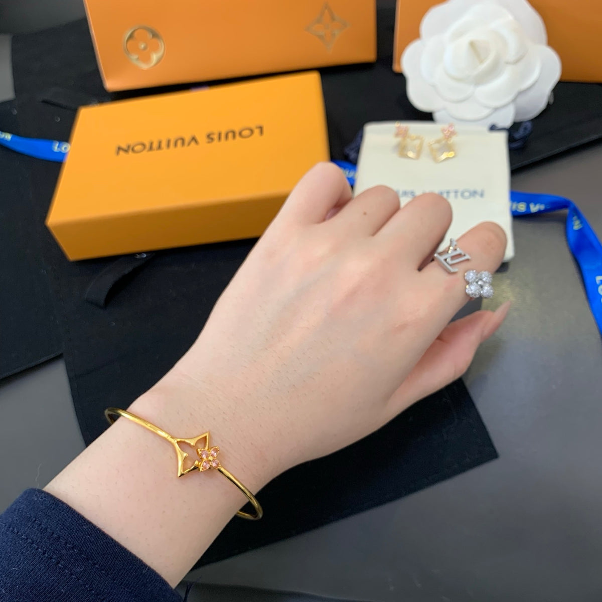 Floral Bangle in Gold-Tone side detail