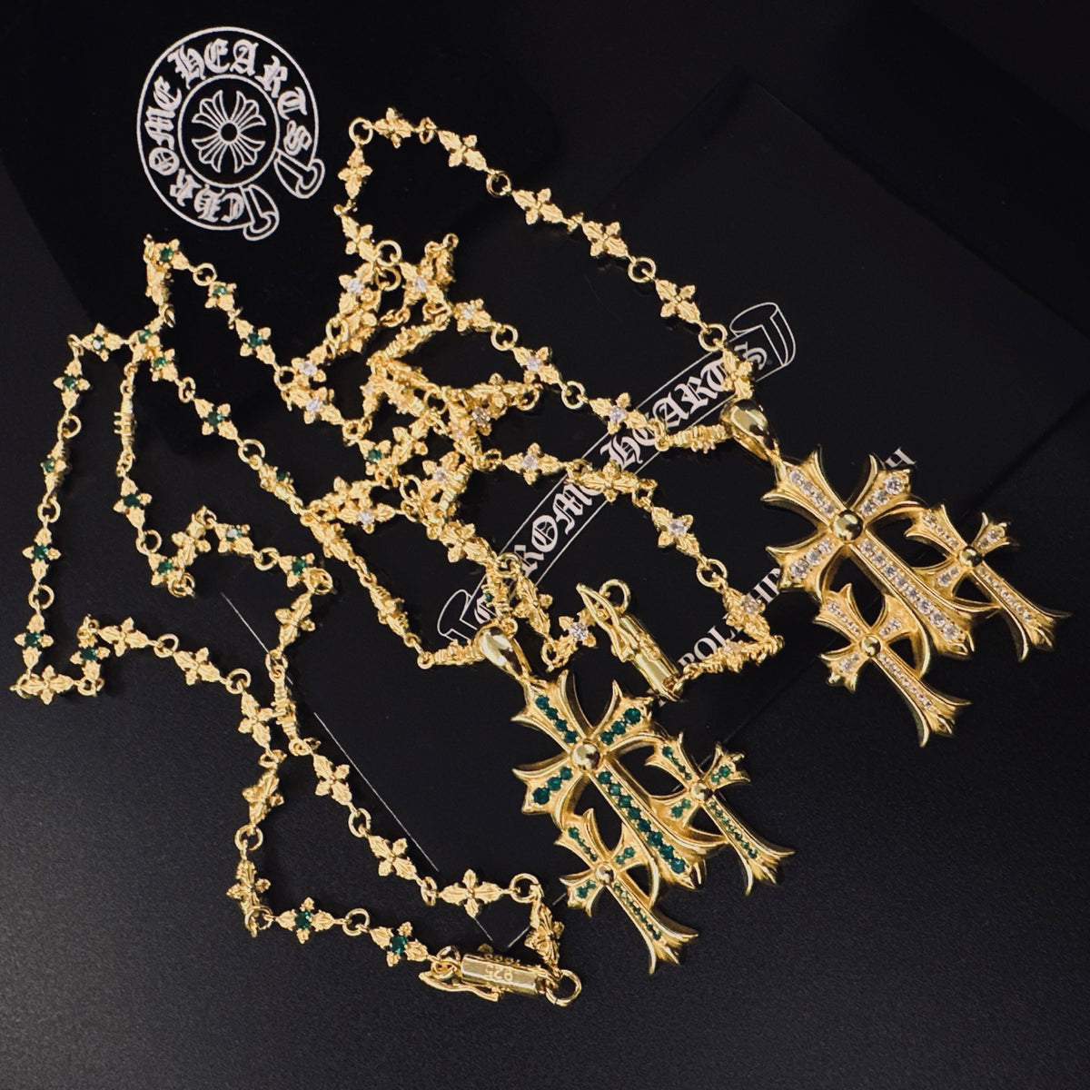 Signature Emblem Pendant Necklace in Polished Metal-Tone – Design 014 styled product view