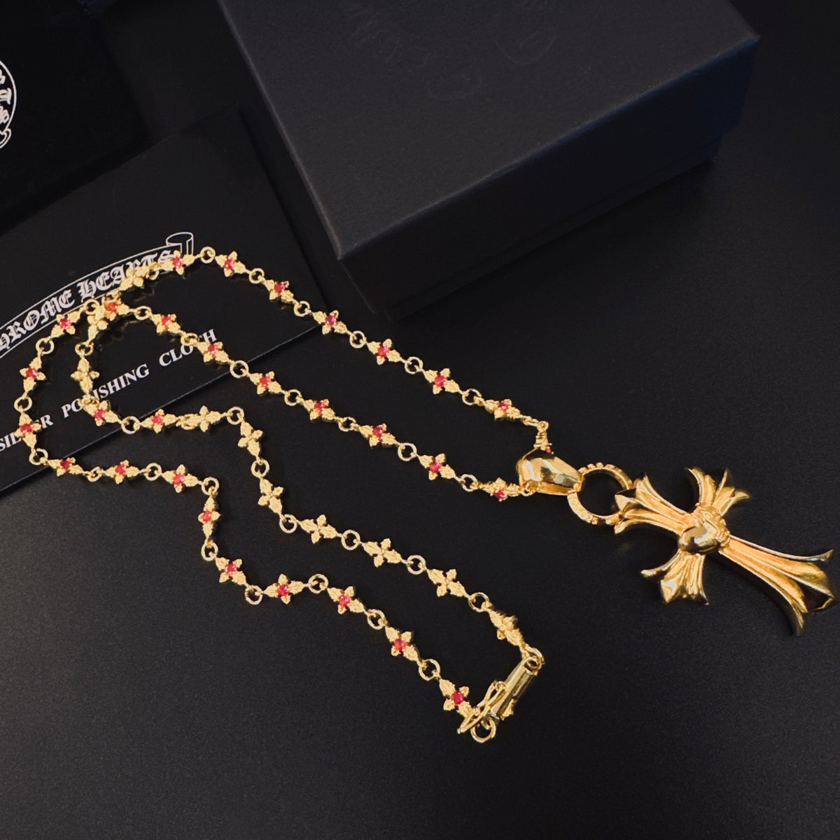 Gothic Emblem Pendant Necklace in Metal-Tone – Design 04 side detail