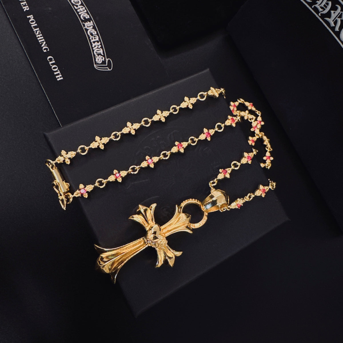 Gothic Emblem Pendant Necklace in Metal-Tone – Design 04 front product view