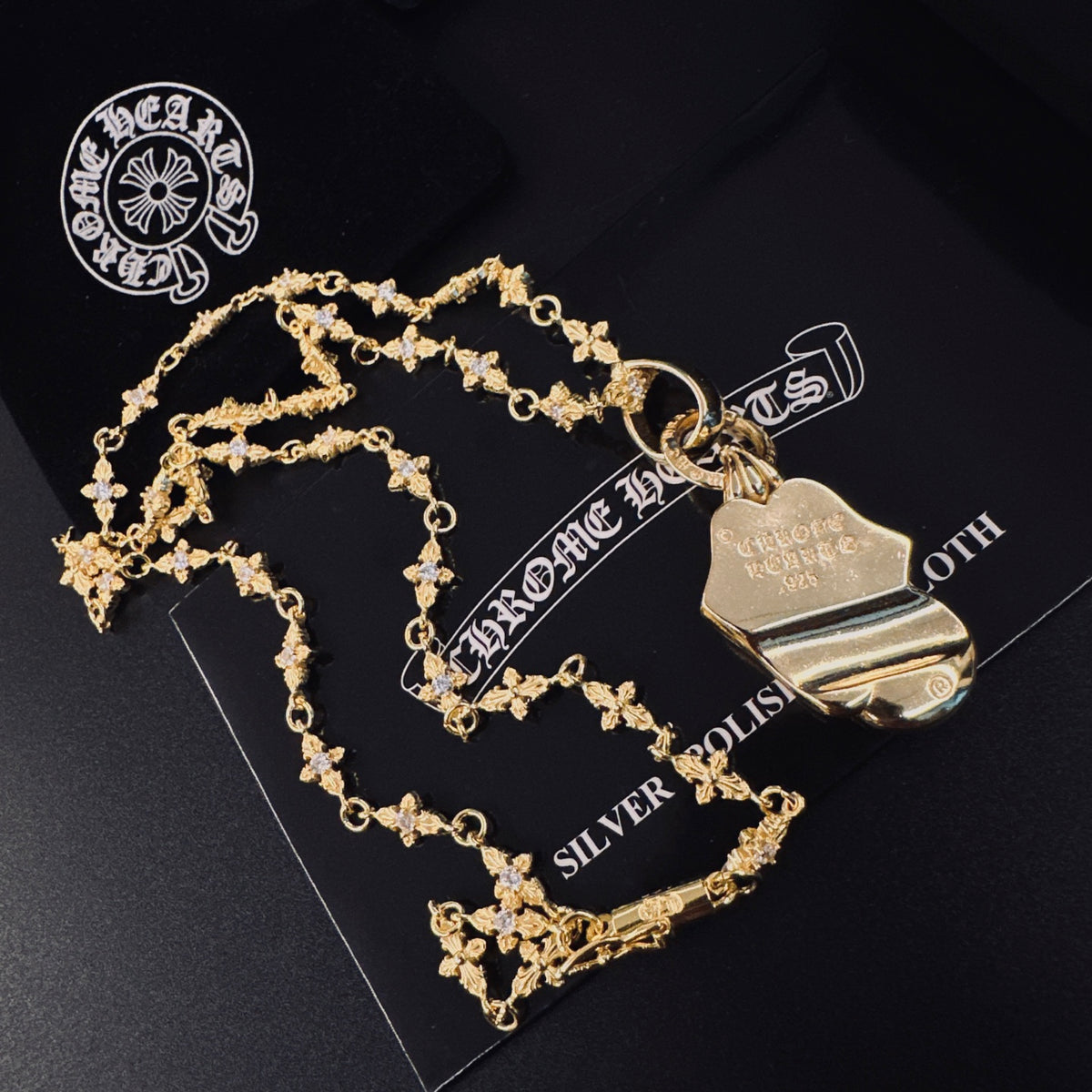 Gothic Emblem Pendant Necklace in Metal-Tone – Design 02 detail view